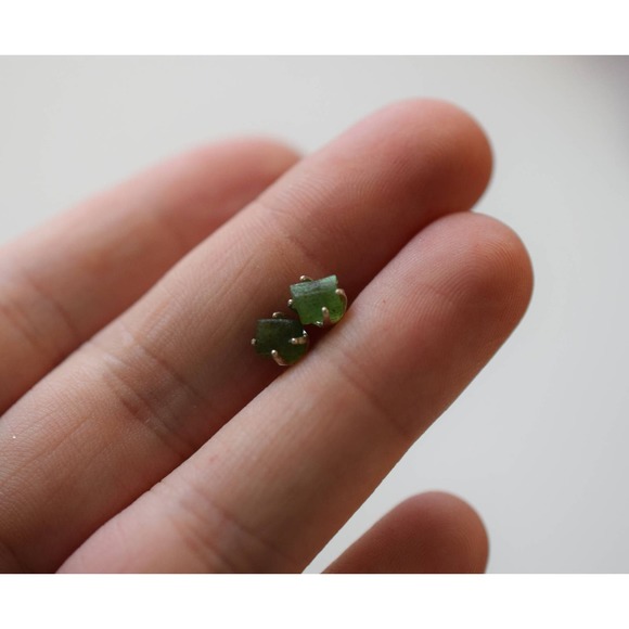 Emerald Earrings, Raw Emerald Earrings, Gemstone Earrings, Natural Emeralds - Picture 2 of 5